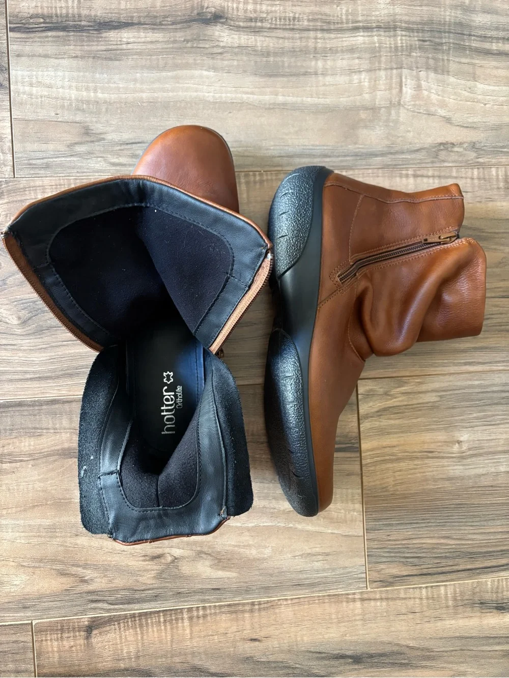 Hotter Women's Chestnut Brown Leather Slouch Ankle Boots Side Zip Size 11